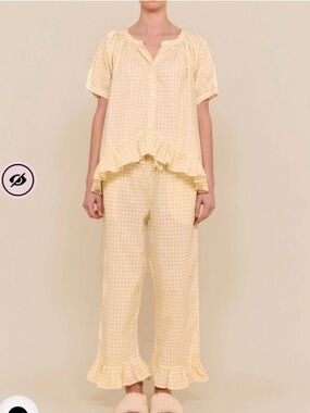 Piyama Yellow Gingham Ruffle Pajama Set